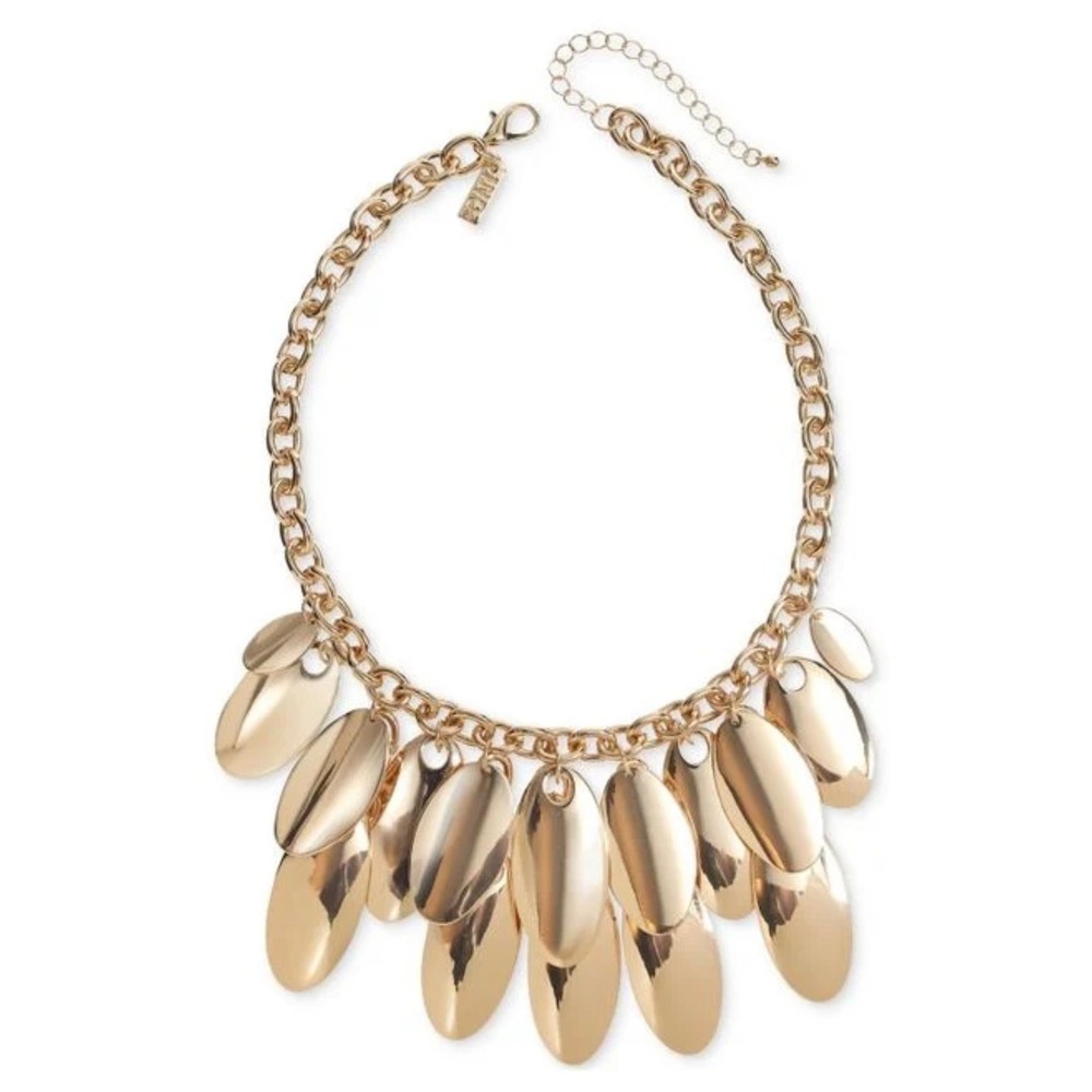 INC International Concepts Gold Tone Oval Fringe Statement Necklace